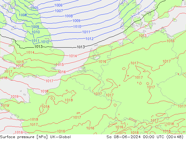 Atmosférický tlak UK-Global So 08.06.2024 00 UTC