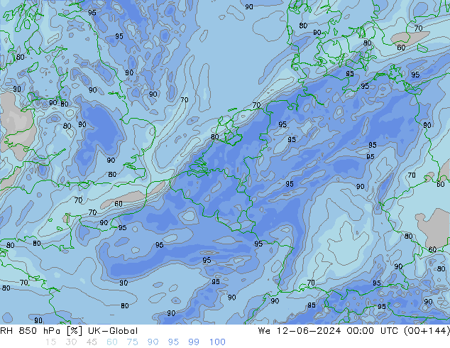 RH 850 hPa UK-Global śro. 12.06.2024 00 UTC