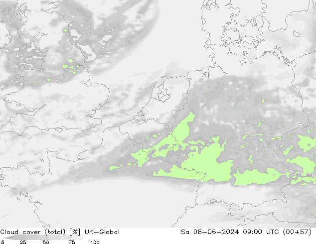 Cloud cover (total) UK-Global Sa 08.06.2024 09 UTC