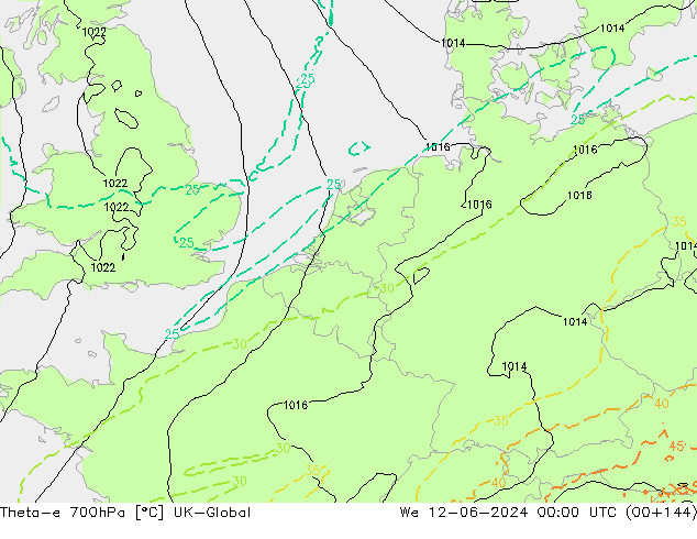 Theta-e 700hPa UK-Global  12.06.2024 00 UTC
