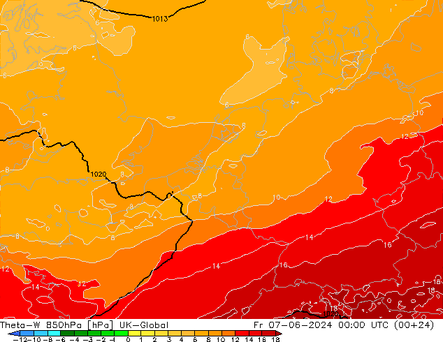 Theta-W 850hPa UK-Global Fr 07.06.2024 00 UTC