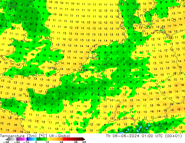 Temperature (2m) UK-Global Čt 06.06.2024 01 UTC