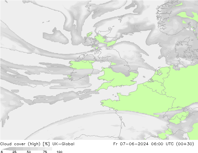Cloud cover (high) UK-Global Fr 07.06.2024 06 UTC
