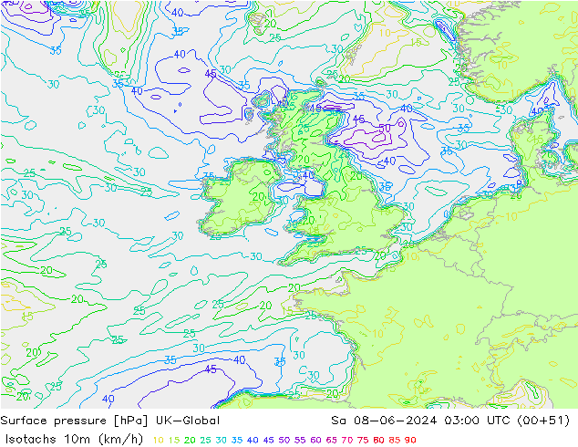 Eşrüzgar Hızları (km/sa) UK-Global Cts 08.06.2024 03 UTC