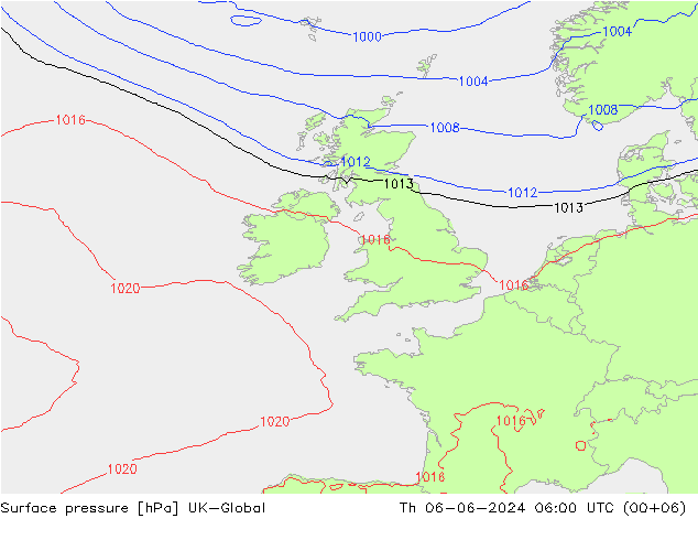Surface pressure UK-Global Th 06.06.2024 06 UTC
