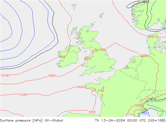 Atmosférický tlak UK-Global Čt 13.06.2024 00 UTC