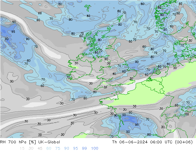 RH 700 hPa UK-Global Do 06.06.2024 06 UTC