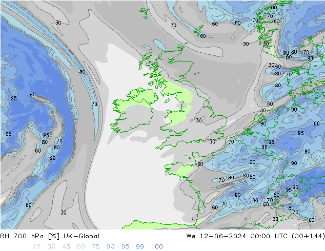 RH 700 hPa UK-Global  12.06.2024 00 UTC