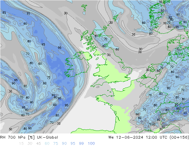 RH 700 hPa UK-Global We 12.06.2024 12 UTC