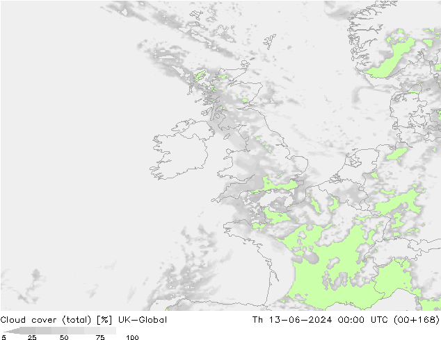 Nubes (total) UK-Global jue 13.06.2024 00 UTC