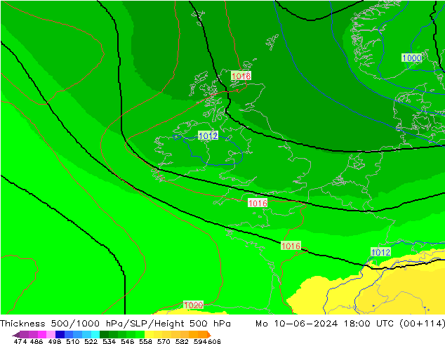 Thck 500-1000hPa UK-Global pon. 10.06.2024 18 UTC