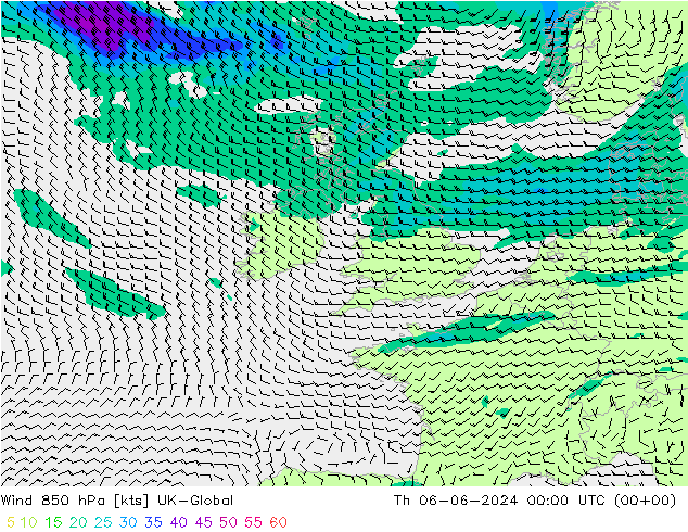 Wind 850 hPa UK-Global do 06.06.2024 00 UTC