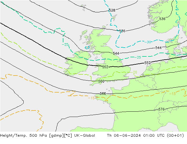 Height/Temp. 500 hPa UK-Global Th 06.06.2024 01 UTC