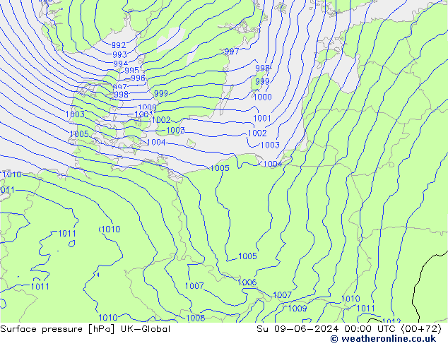 Luchtdruk (Grond) UK-Global zo 09.06.2024 00 UTC