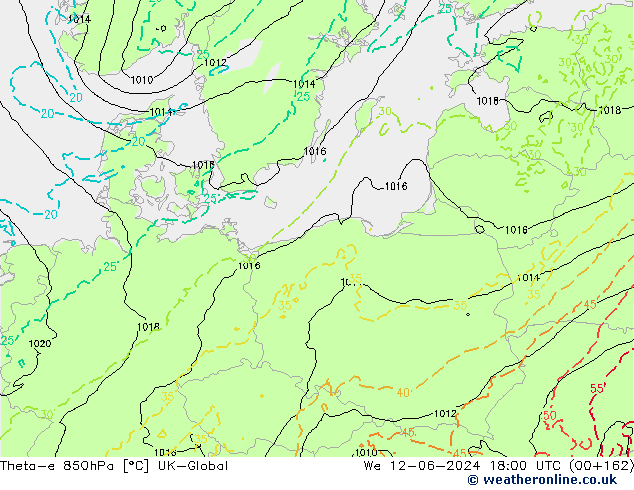 Theta-e 850hPa UK-Global St 12.06.2024 18 UTC