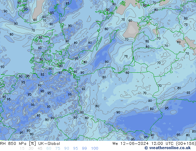 RH 850 hPa UK-Global We 12.06.2024 12 UTC