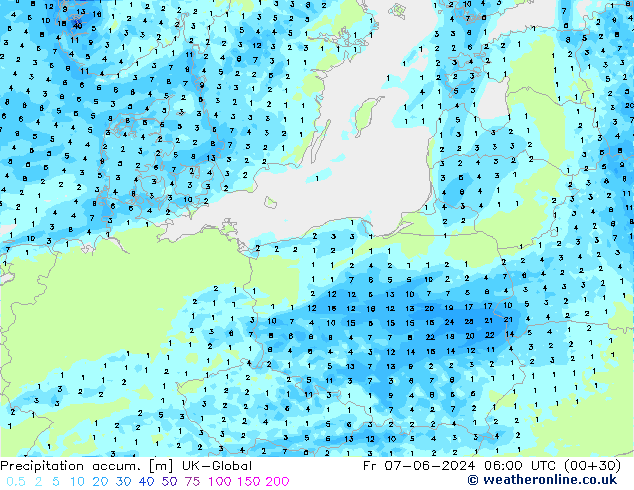 Precipitation accum. UK-Global пт 07.06.2024 06 UTC