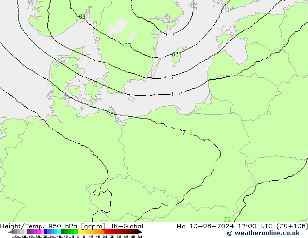 Height/Temp. 950 hPa UK-Global Mo 10.06.2024 12 UTC