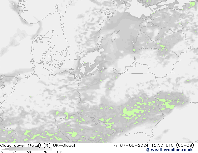 Bewolking (Totaal) UK-Global vr 07.06.2024 15 UTC