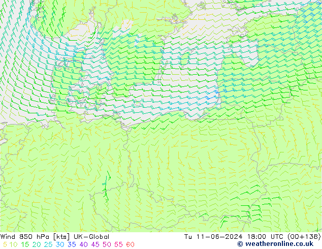 Wind 850 hPa UK-Global di 11.06.2024 18 UTC