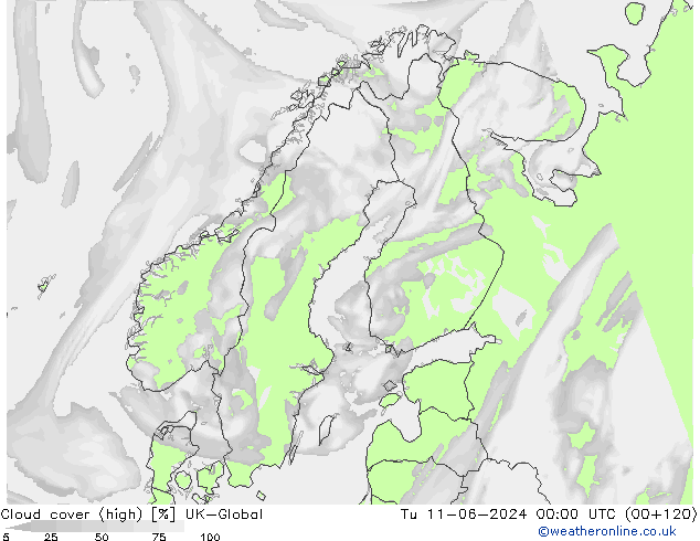 Nuages (élevé) UK-Global mar 11.06.2024 00 UTC