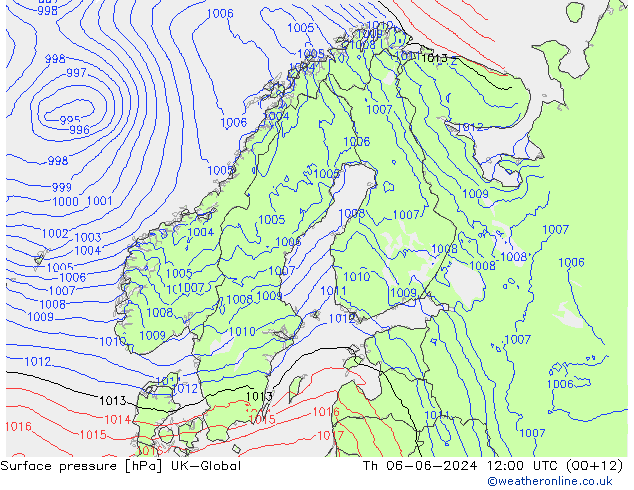 Atmosférický tlak UK-Global Čt 06.06.2024 12 UTC