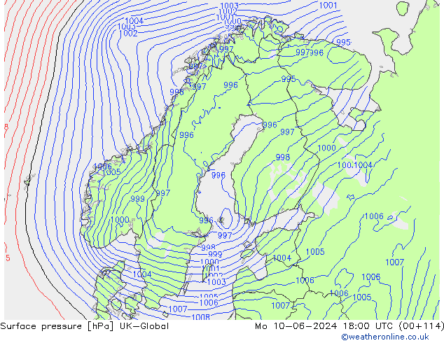 Surface pressure UK-Global Mo 10.06.2024 18 UTC