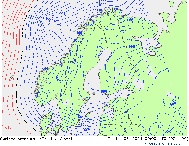 Presión superficial UK-Global mar 11.06.2024 00 UTC