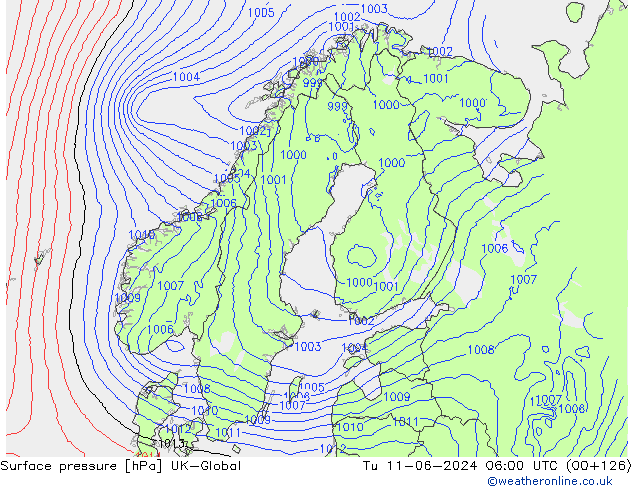 Presión superficial UK-Global mar 11.06.2024 06 UTC