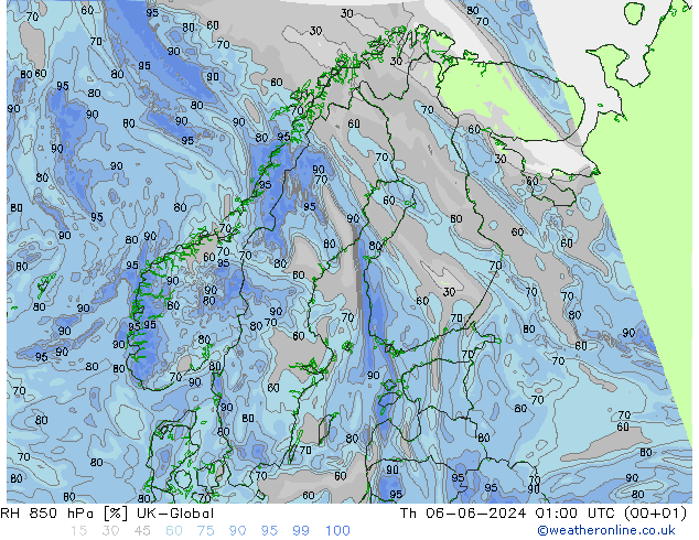 RH 850 гПа UK-Global чт 06.06.2024 01 UTC