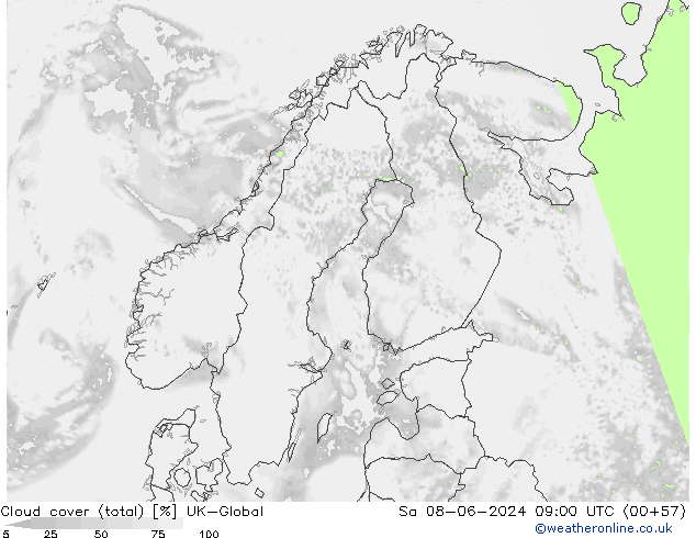 Cloud cover (total) UK-Global Sa 08.06.2024 09 UTC