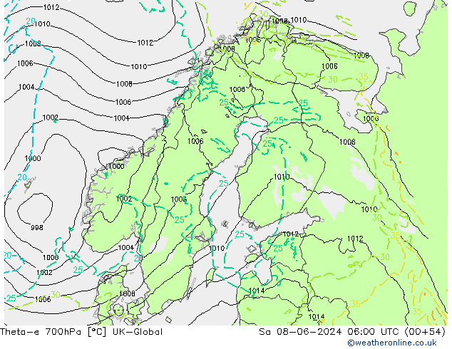 Theta-e 700hPa UK-Global Sa 08.06.2024 06 UTC