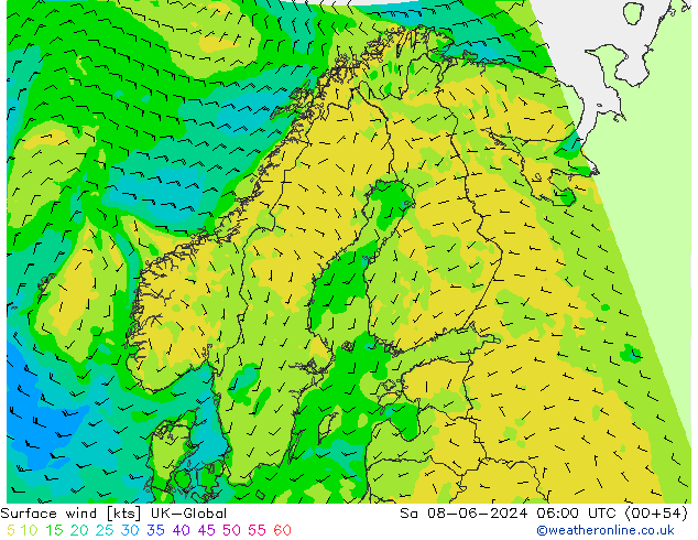 Vento 10 m UK-Global Sáb 08.06.2024 06 UTC