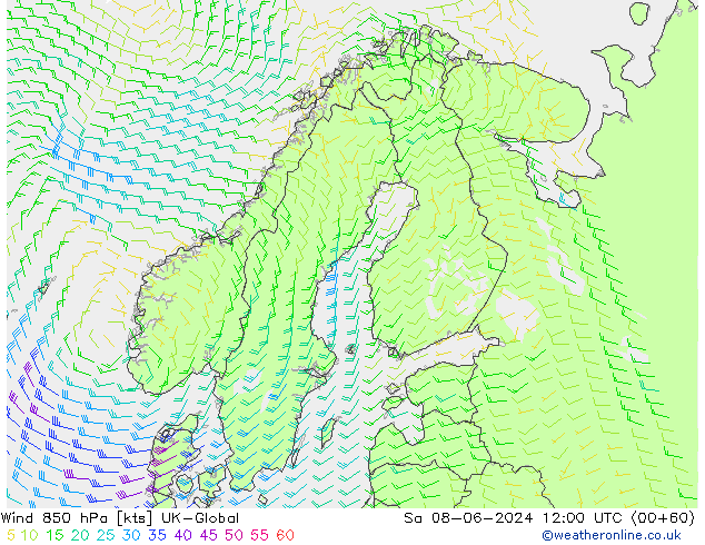 Wind 850 hPa UK-Global So 08.06.2024 12 UTC