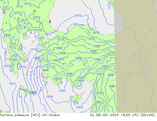 приземное давление UK-Global сб 08.06.2024 18 UTC