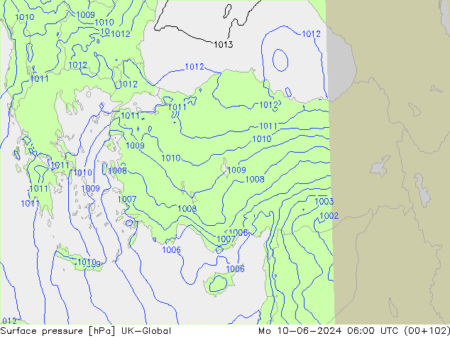 Pressione al suolo UK-Global lun 10.06.2024 06 UTC