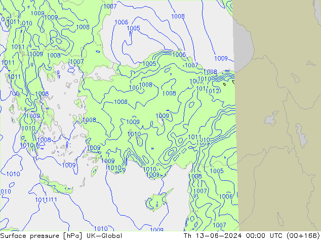 Presión superficial UK-Global jue 13.06.2024 00 UTC