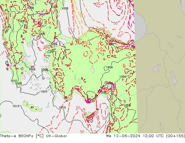 Theta-e 850hPa UK-Global St 12.06.2024 12 UTC