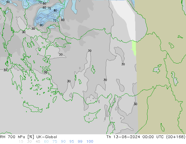RH 700 hPa UK-Global Th 13.06.2024 00 UTC