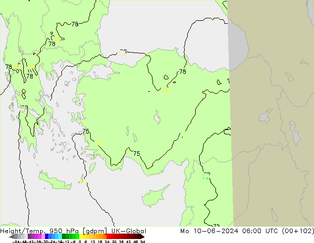 Height/Temp. 950 hPa UK-Global Mo 10.06.2024 06 UTC