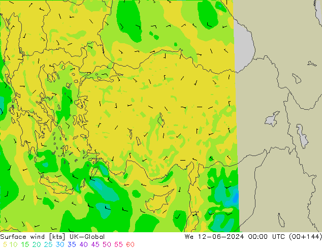 Surface wind UK-Global We 12.06.2024 00 UTC