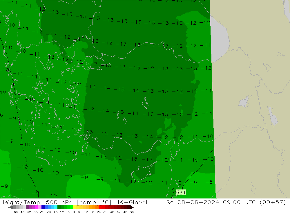 Height/Temp. 500 гПа UK-Global сб 08.06.2024 09 UTC