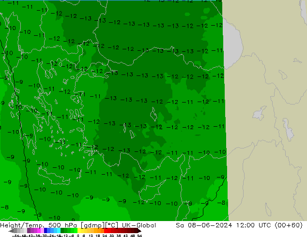 Height/Temp. 500 hPa UK-Global  08.06.2024 12 UTC