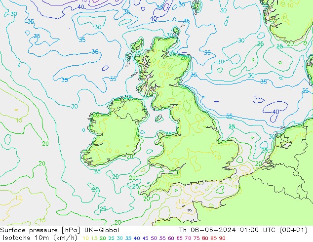 Isotachen (km/h) UK-Global do 06.06.2024 01 UTC