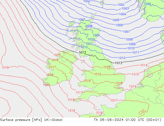 Presión superficial UK-Global jue 06.06.2024 01 UTC