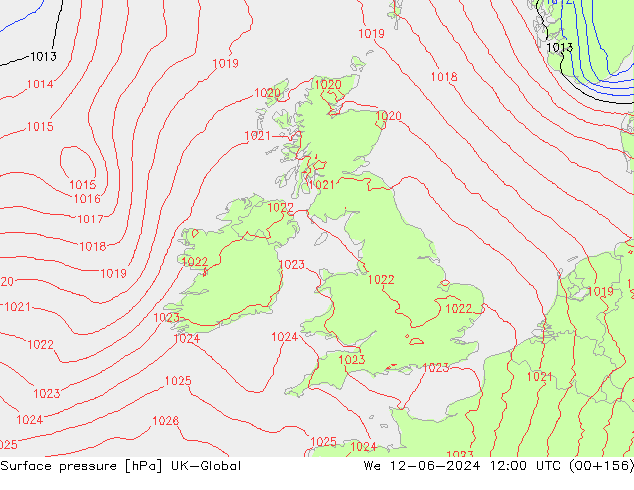 Presión superficial UK-Global mié 12.06.2024 12 UTC