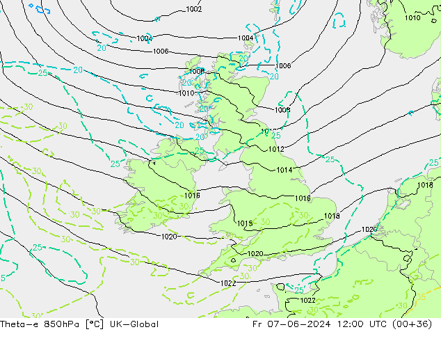 Theta-e 850hPa UK-Global Sex 07.06.2024 12 UTC