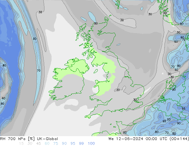 RH 700 гПа UK-Global ср 12.06.2024 00 UTC