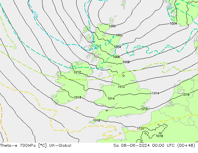 Theta-e 700hPa UK-Global So 08.06.2024 00 UTC