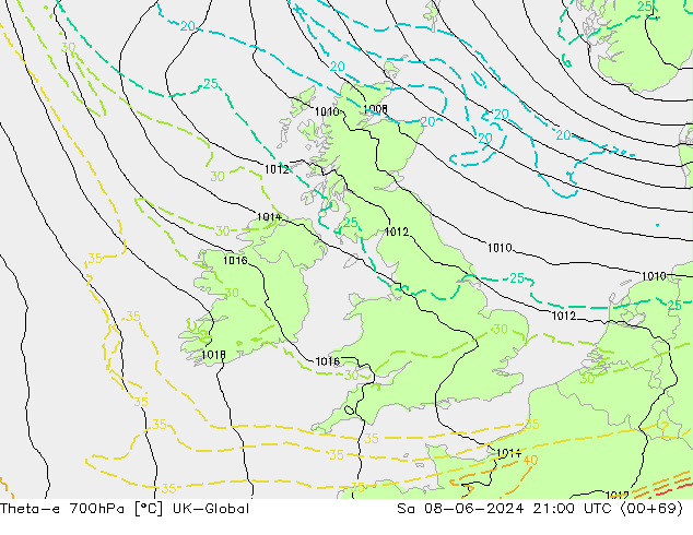 Theta-e 700hPa UK-Global Sa 08.06.2024 21 UTC